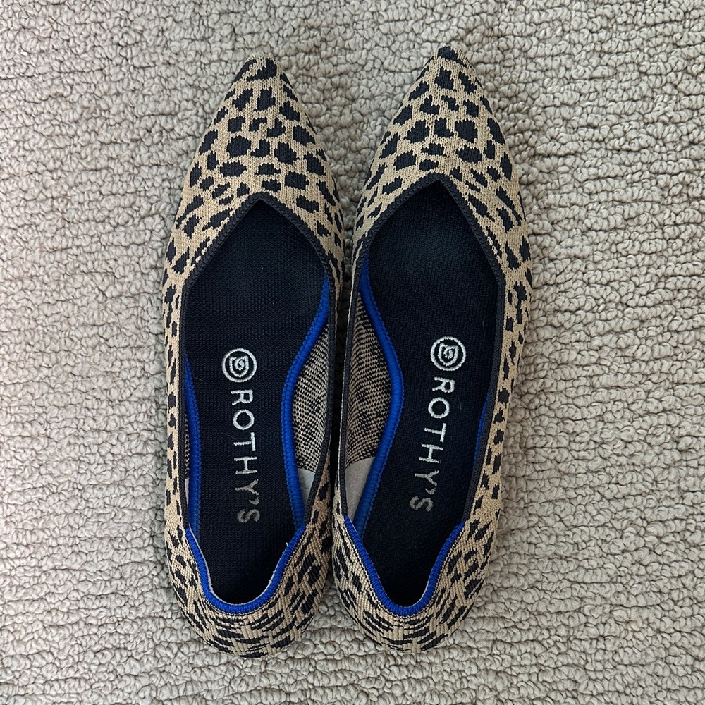 Rothy's Leopard Pointed Knit Flats in Tan and Black